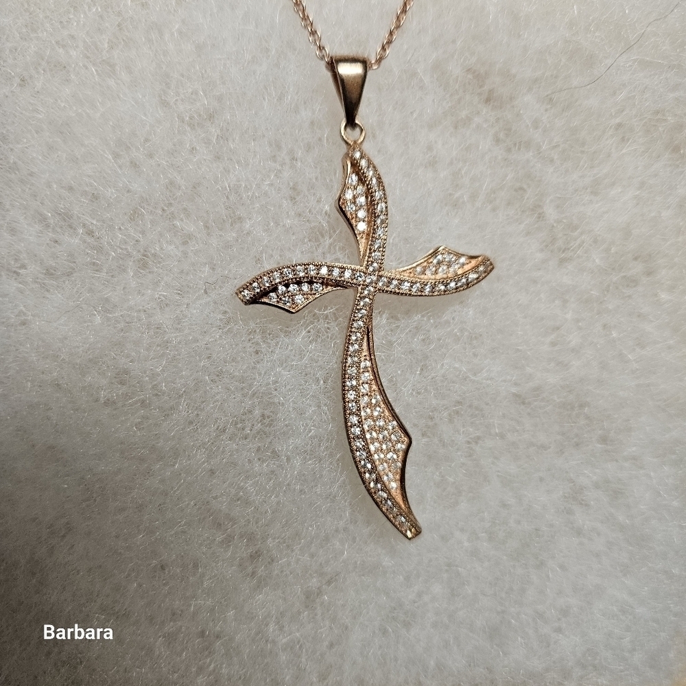 Rose Gold-plated 925 NH & Diamond Pavé Cross Pendant Necklace